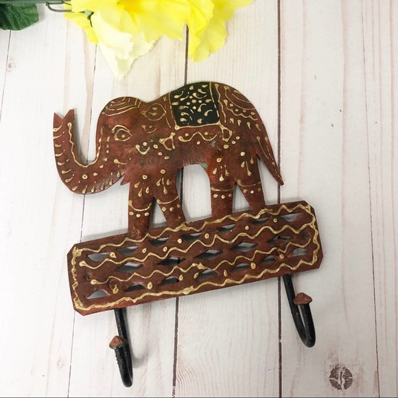 Metal Boho elephant Wall hanging hook Decor hooks - Picture 3 of 6